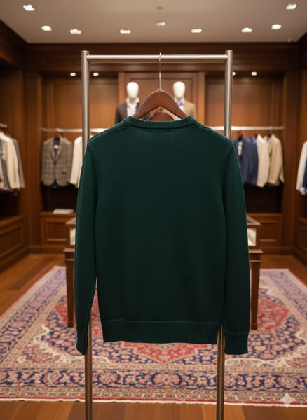Embroidered Green Crew Neck Sweater Premium Winter Style