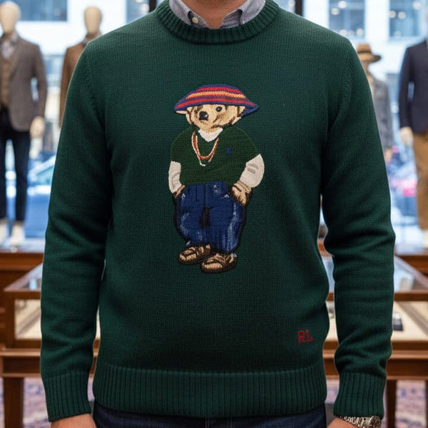 Embroidered Green Crew Neck Sweater Premium Winter Style