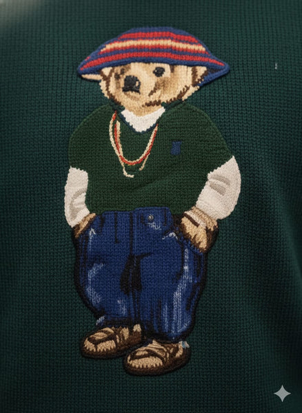 Embroidered Green Crew Neck Sweater Premium Winter Style