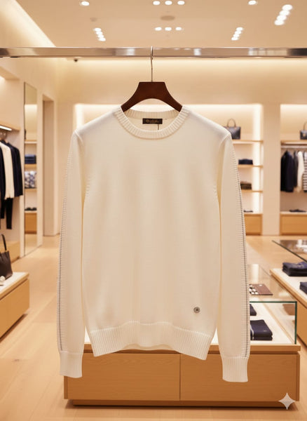 Classic Solid White Crew Neck Sweater Premium Winter Essential