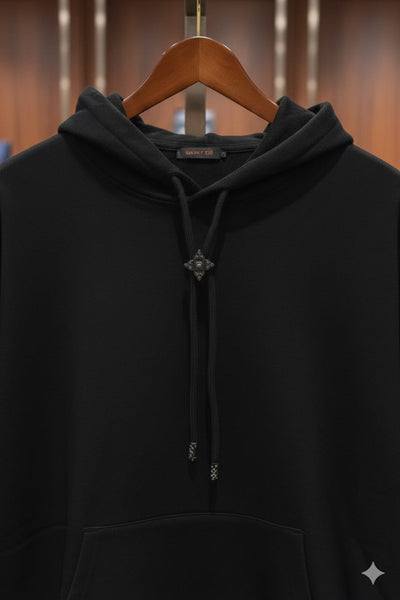 Branded Drawstring Hoodie In Black