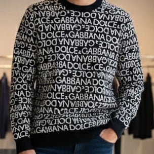 All-Over Text Print Knit Sweater – Bold & Trendy Look