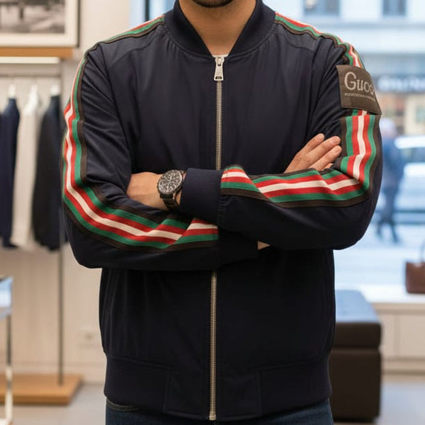 Bomber Jacket with Stylish Stripe Sleeves – Modern Casual Wear
