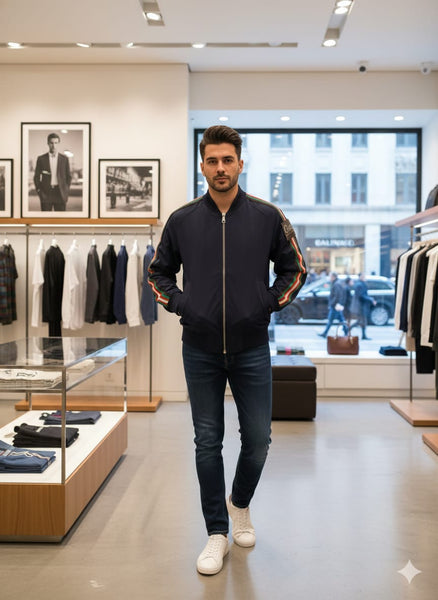 Bomber Jacket with Stylish Stripe Sleeves – Modern Casual Wear