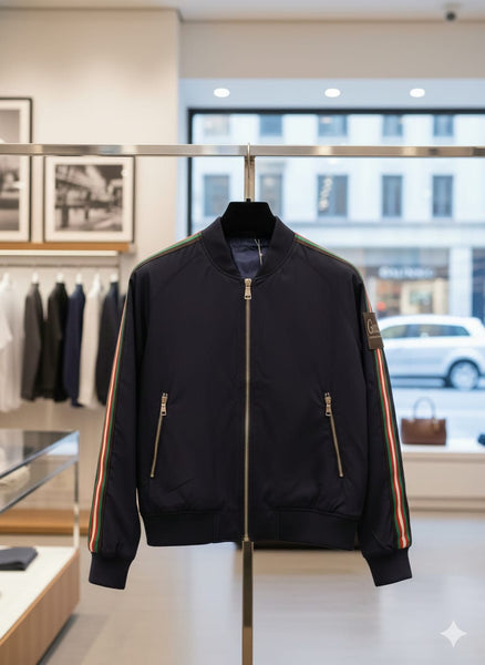 Bomber Jacket with Stylish Stripe Sleeves – Modern Casual Wear