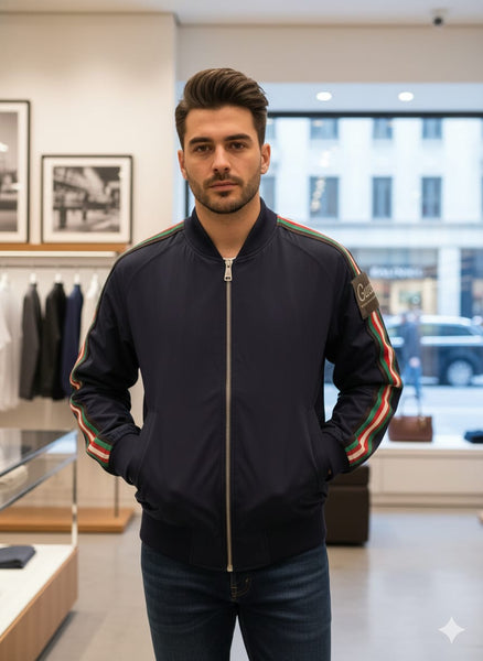 Bomber Jacket with Stylish Stripe Sleeves – Modern Casual Wear