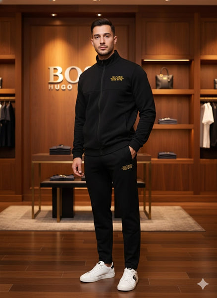 Classic Black Tracksuit Set – Zip Jacket & Jogger Pants
