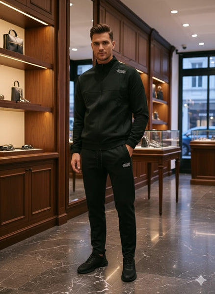 Classic Black Tracksuit Set – Zip Jacket & Jogger Pants