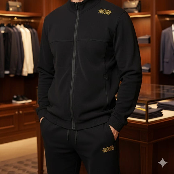 Classic Black Tracksuit Set – Zip Jacket & Jogger Pants