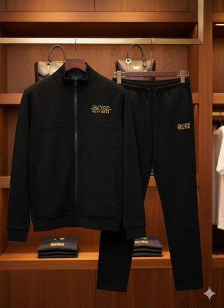 Classic Black Tracksuit Set – Zip Jacket & Jogger Pants