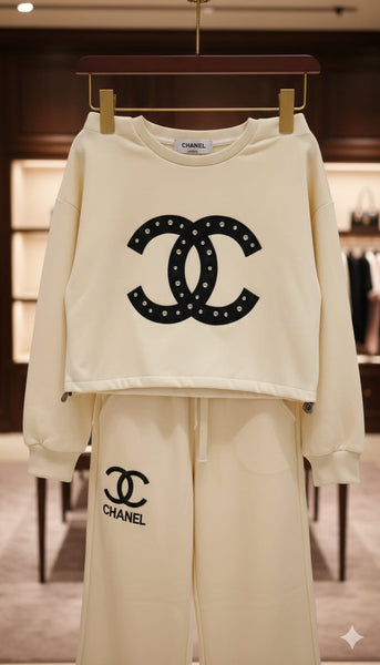 Kids Cream Co-Ord Set with Logo Print  Cute & Comfortable Style