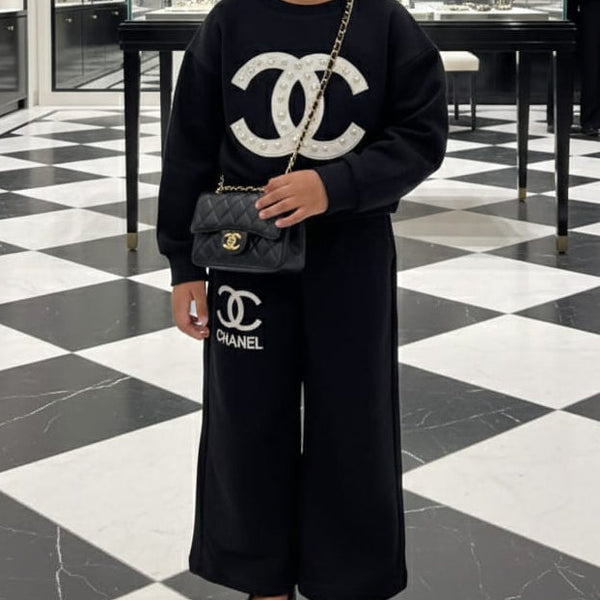 Luxury Kids Black Logo Co-Ord Set Stylish & Elegant Look