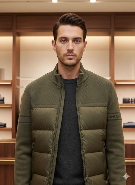 Men’s Premium Olive Green Quilted Knit Jacket