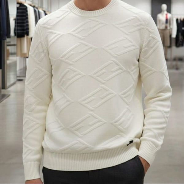 Premium Ivory Textured Knit Luxury Pullover