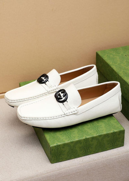 Men’s White Leather Loafers Classic Designer Style with Icon Detail