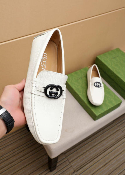 Men’s White Leather Loafers Classic Designer Style with Icon Detail