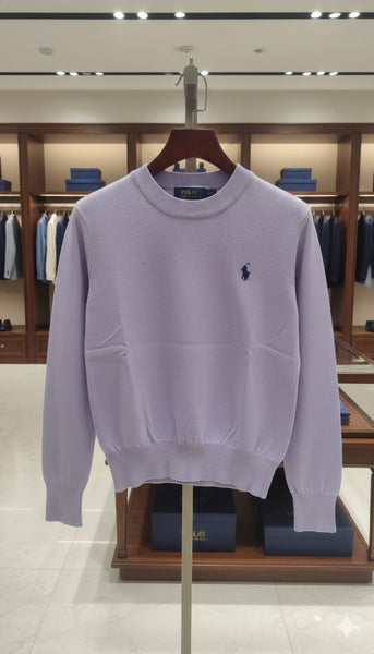 Women’s Soft Lavender Crew-Neck Sweater Elegant Casual Knitwear