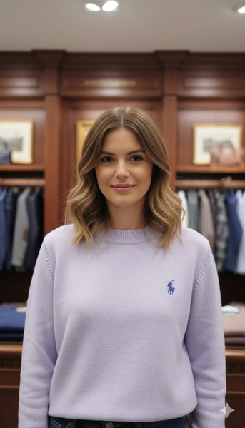 Women’s Soft Lavender Crew-Neck Sweater Elegant Casual Knitwear