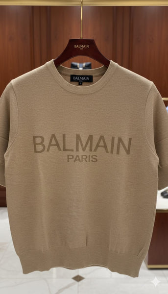 Woman Beige Logo Knit T-Shirt  Luxury Minimal Style