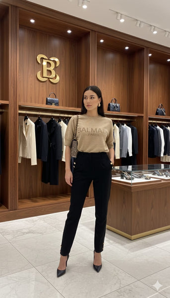 Men’s Beige Logo Knit T-Shirt  Luxury Minimal Style