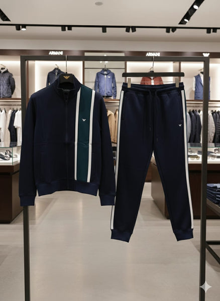 Men’s Navy Blue Luxury Tracksuit Set  Zip Jacket & Jogger Pants