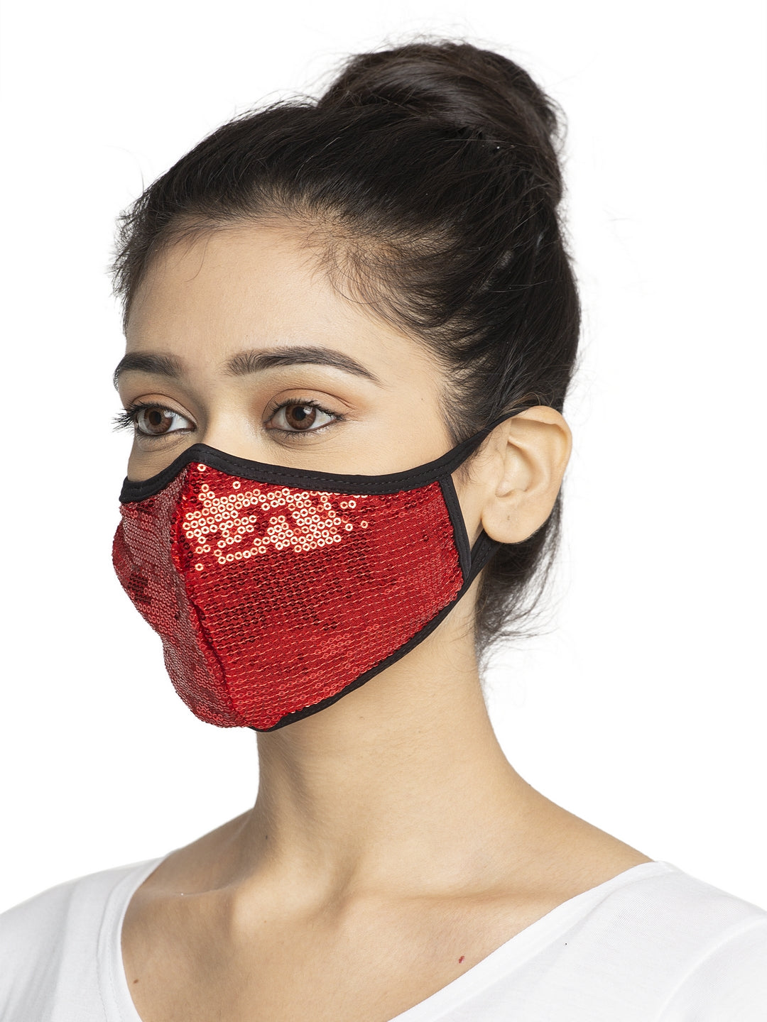 Red Embellished Sparkling Glitter Sequin Women Fashion Reusable Face Mask