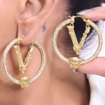 Luxury  Gold-Tone  medusa Hoop Earrings