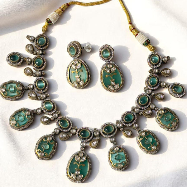 Antique Green Meenakari Necklace Set with Kundan Work  Handcrafted Ethnic Jewelry