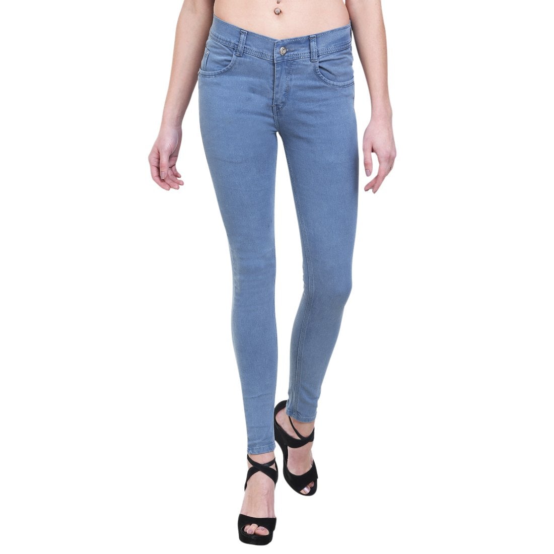 Women's Slim Fit Mid-Rise Light Fade Clean Look Streachable Jeans