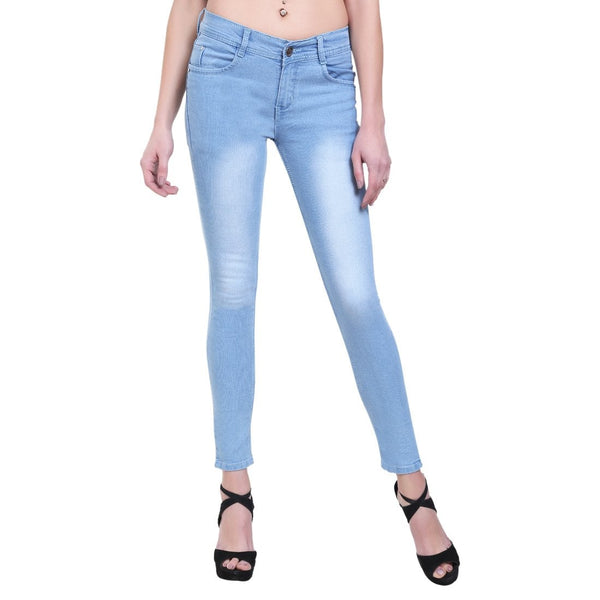 Women's Slim Fit Mid-Rise Light Fade Clean Look Streachable Jeans