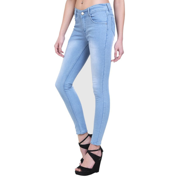 Women's Slim Fit Mid-Rise Light Fade Clean Look Streachable Jeans