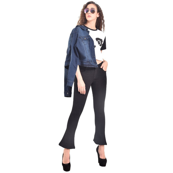 Women's Skinny Fit Mid-Rise Heavy Fade Boot Cut Streachable Jeans