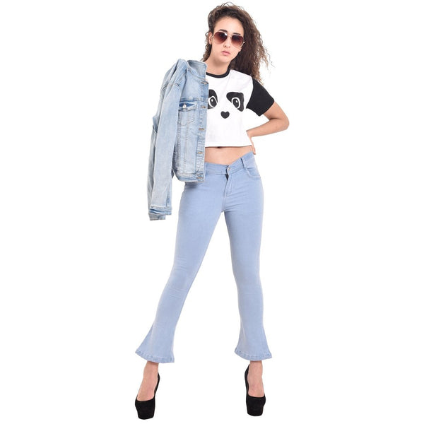 Women's Skinny Fit Mid-Rise Heavy Fade Boot Cut Streachable Jeans