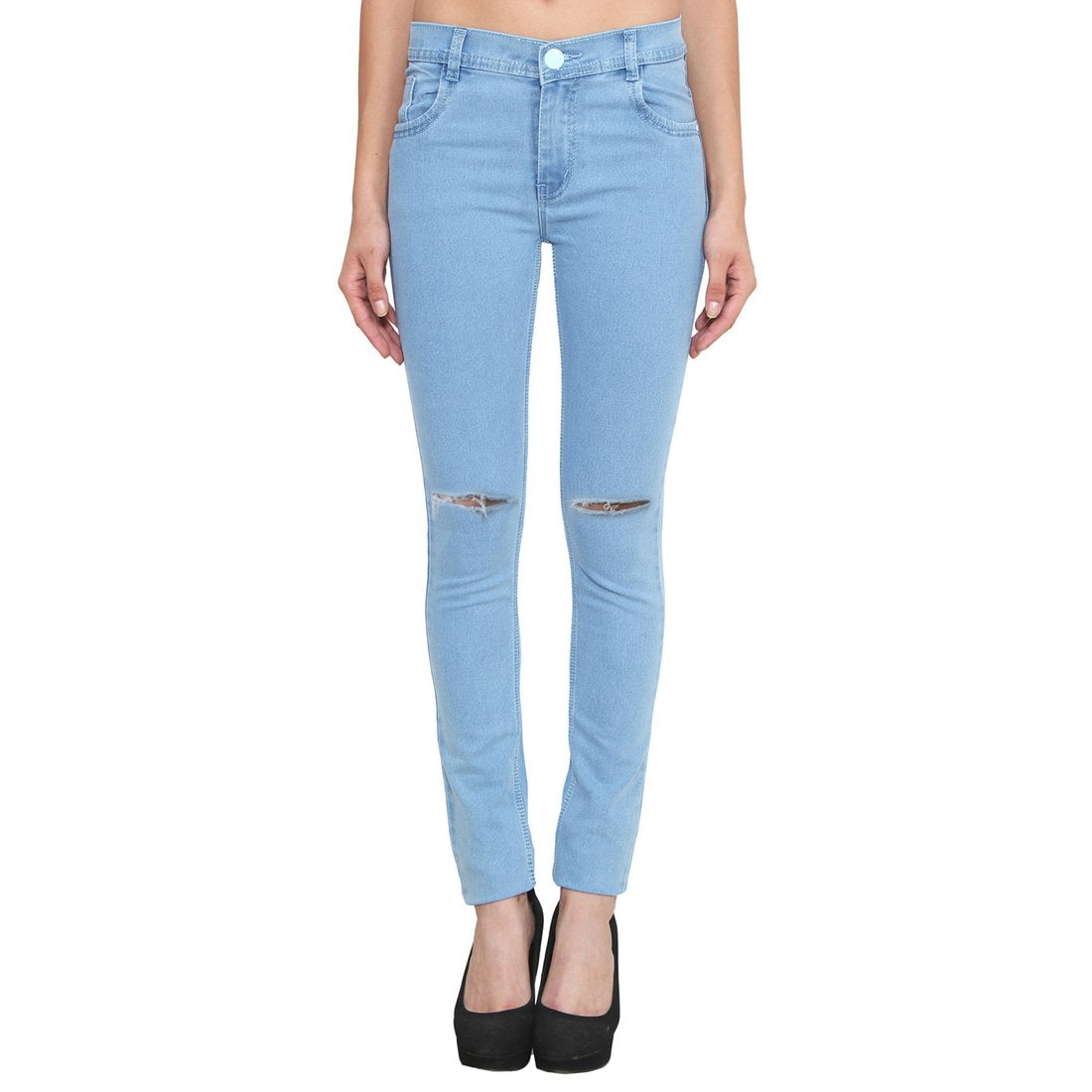 Women's Slim Fit Mid-Rise Clean Look Knee Slit Streachable Jeans