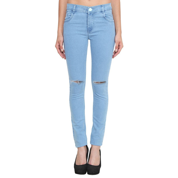 Women's Slim Fit Mid-Rise Clean Look Knee Slit Streachable Jeans