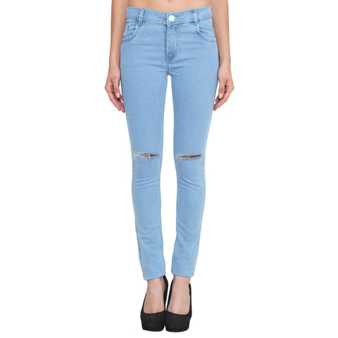 Women's Slim Fit Mid-Rise Clean Look Knee Slit Streachable Jeans