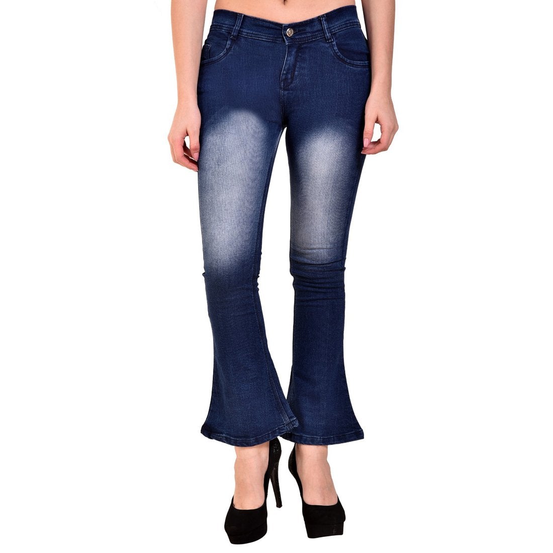 Women's Skinny Fit Mid-Rise Heavy Fade Boot Cut Streachable Jeans