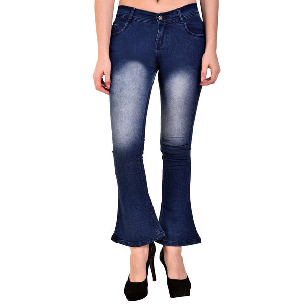 Women's Skinny Fit Mid-Rise Heavy Fade Boot Cut Streachable Jeans