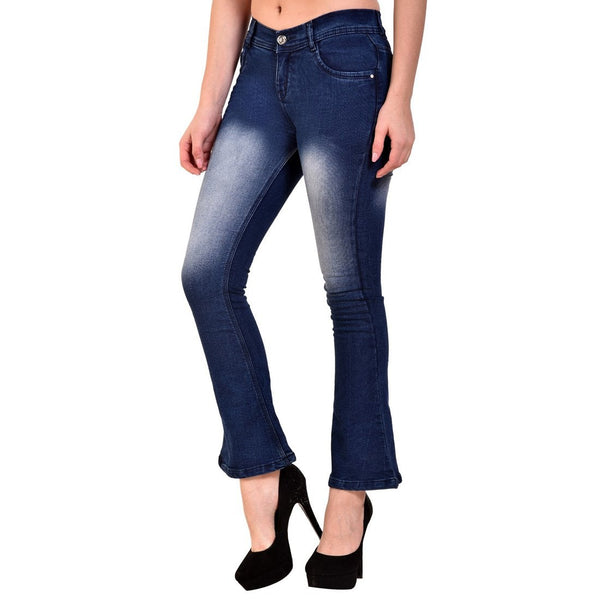 Women's Skinny Fit Mid-Rise Heavy Fade Boot Cut Streachable Jeans