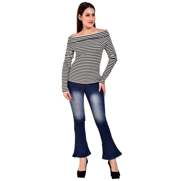 Women's Skinny Fit Mid-Rise Heavy Fade Boot Cut Streachable Jeans