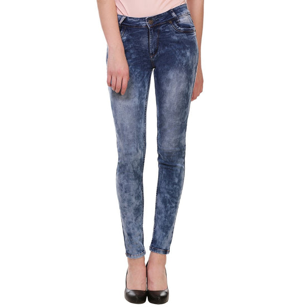 Women's Skinny Fit Heavy Fade Clean Look Blue Streachable Jeans