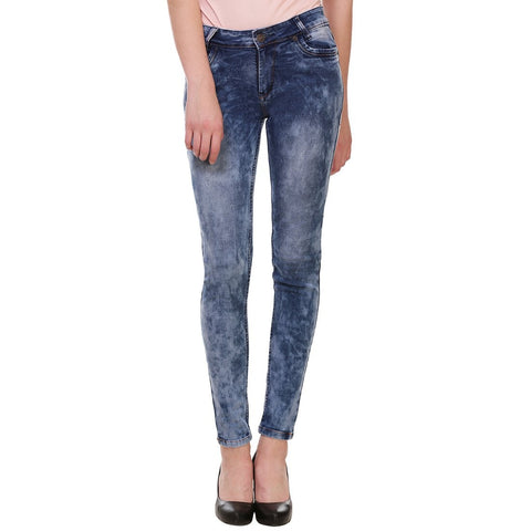 Women's Skinny Fit Heavy Fade Clean Look Blue Streachable Jeans