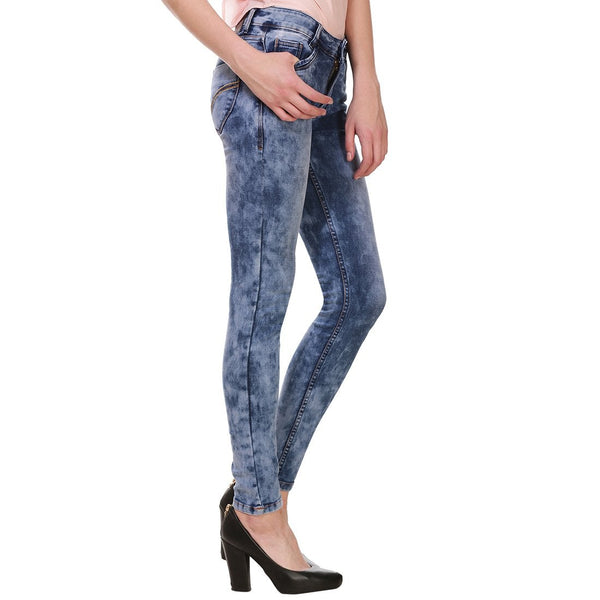 Women's Skinny Fit Heavy Fade Clean Look Blue Streachable Jeans