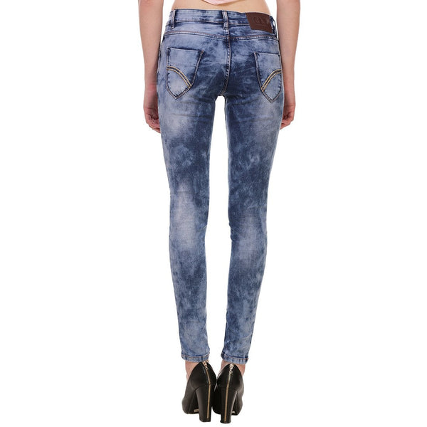 Women's Skinny Fit Heavy Fade Clean Look Blue Streachable Jeans