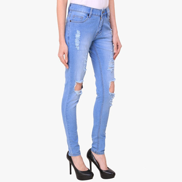 Women's Skinny Fit Distress Blue Streachable Jeans
