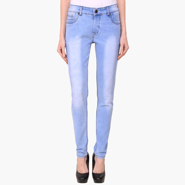 Women's Skinny Fit Mid-Rise Heavy Fade Clean Look Streachable Jeans