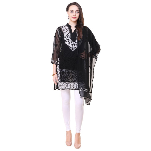 Women Lucknow Chikan Georgette Black Kurti