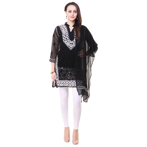 Women Lucknow Chikan Georgette Black Kurti
