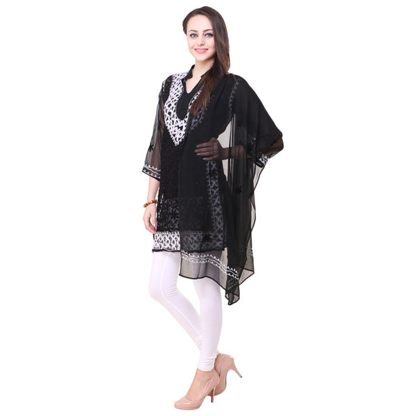 Women Lucknow Chikan Georgette Black Kurti