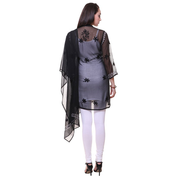 Women Lucknow Chikan Georgette Black Kurti
